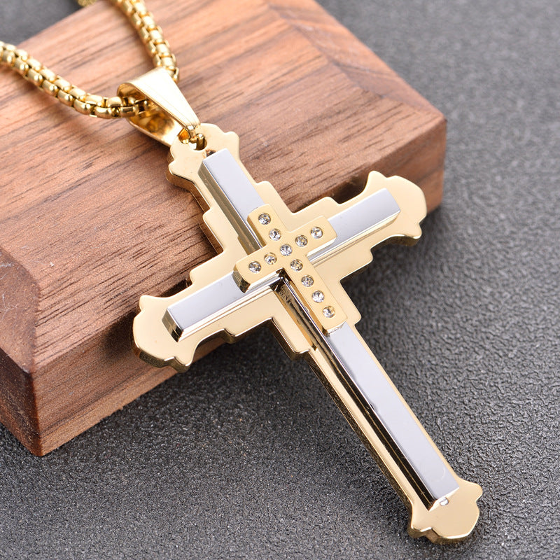 Dark Knight Men's Stainless Steel Cross Necklace - wallojewerly 