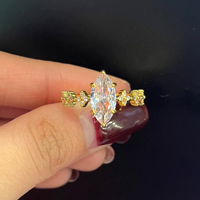 Anillo de circonita con forma de ojo de caballo para mujer, joyería popular europea y americana para bodas