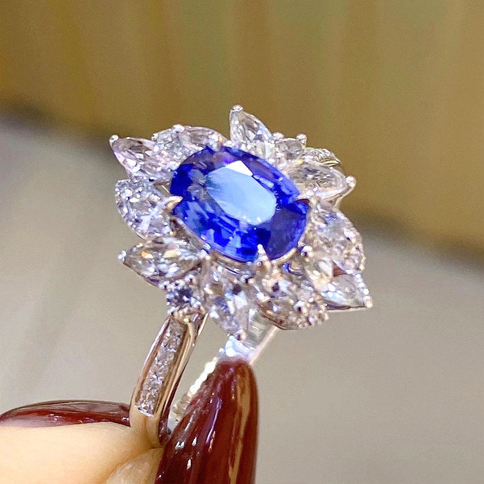 Anillo de lujo con circonitas y zafiro para mujer, anillo para eventos y fiestas