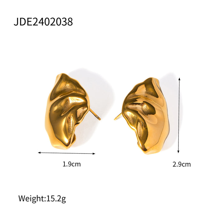 Pendientes de acero inoxidable chapado en oro de 18 quilates con forma de bolsa irregular: joyas de diseño exclusivo