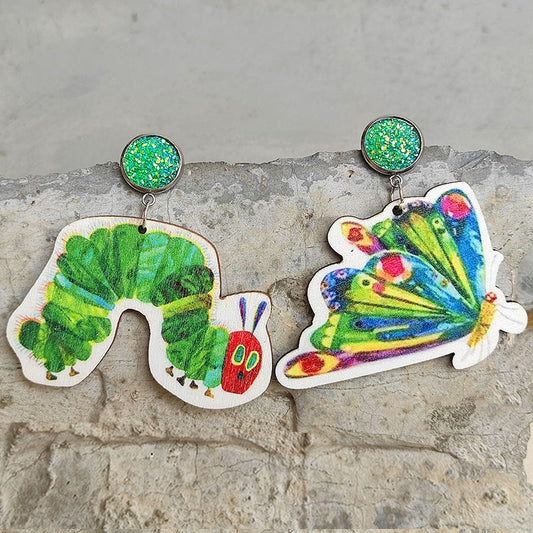 Insect graffiti wooden earrings