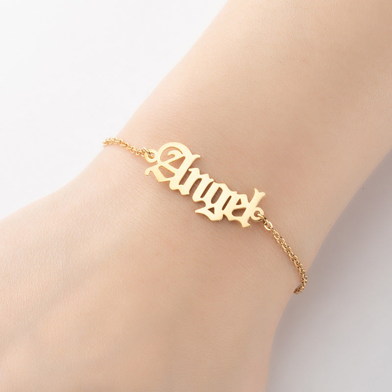 Gothic retro letter bracelet, baby girl angel pendant bracelet wholesale