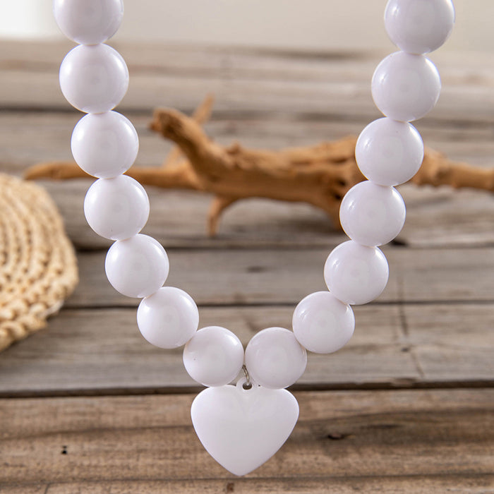 Punk-Style Large Round Bead Choker Necklace with Heart Pendant