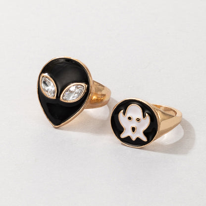 Alien Black Ghost Face Oil Drop Two-Piece Ring