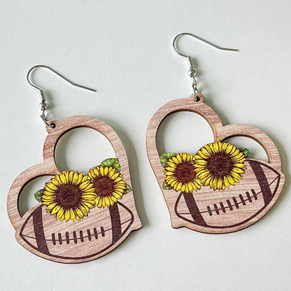 Wooden Love Football Earrings