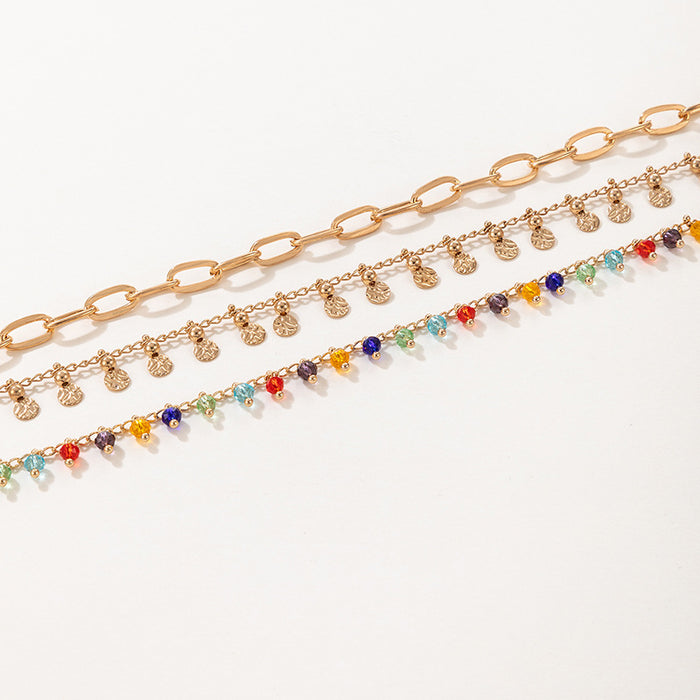 Butterfly Beaded Anklet Set - Multilayer Geometric Jewelry