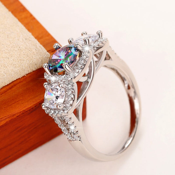 Colorful simulated diamond ring light luxury royal ring