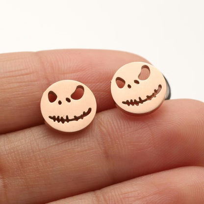 Mini funny earrings, European and American Christmas Halloween stainless steel pumpkin skull spider earrings wholesale