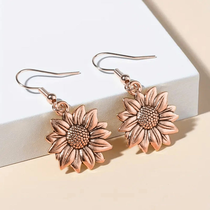 Simple metal ear hooks, elegant sunflower earrings