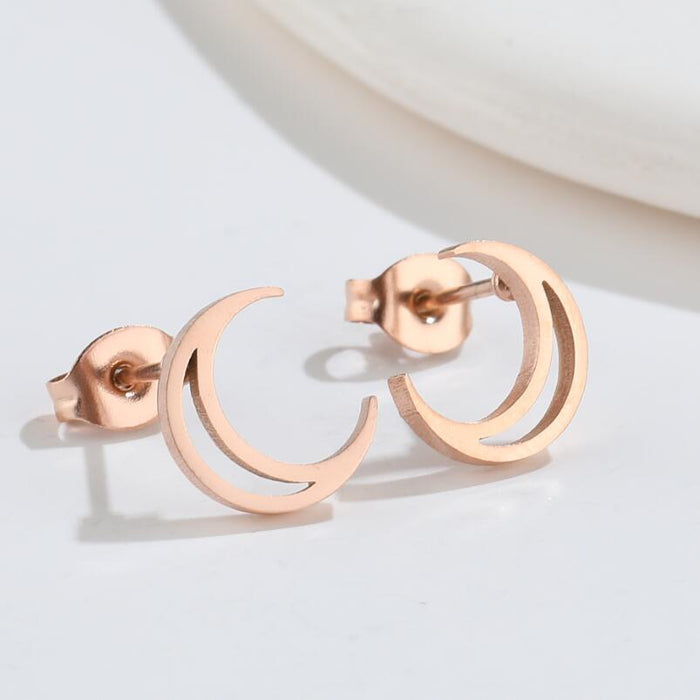 Crescent Moon Hollow Stainless Steel Stud Earrings - Elegant and Modern Jewelry