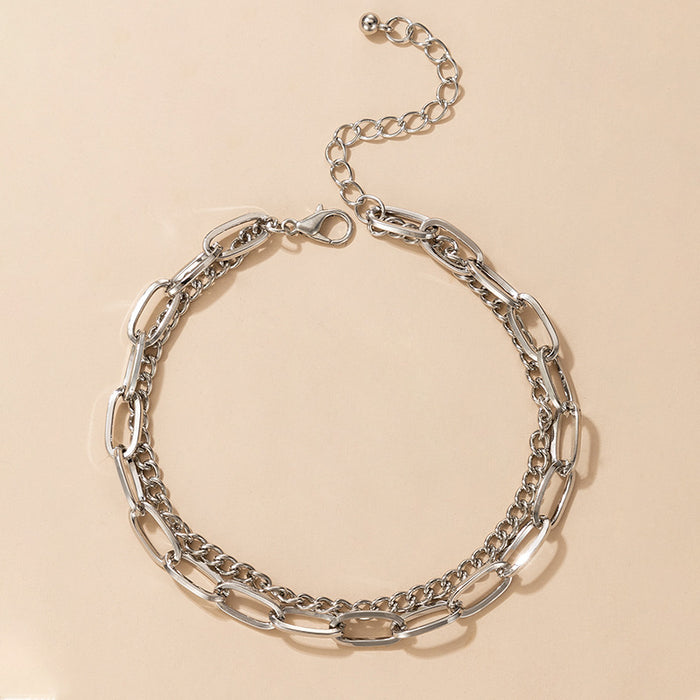 Punk Style Chain Bracelet Set with Geometric Hollow Design