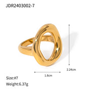 18K Gold Stainless Steel Oval Zircon Ring with Weave Texture - wallojewerly 
