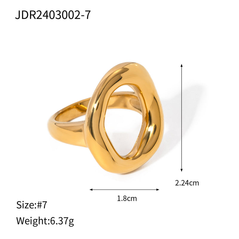 18K Gold Stainless Steel Oval Zircon Ring with Weave Texture - wallojewerly 