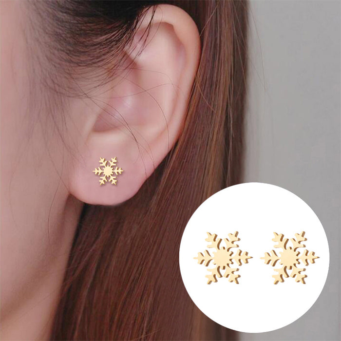 Vintage Snowflake Stainless Steel Stud Earrings - Winter-Themed Jewelry for a Chic Look - wallojewerly 