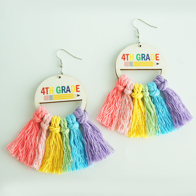 Back-to-School Season Handwoven Tassel Earrings with Subtle Rainbow Design, Perfect as Gifts for Teachers and Students