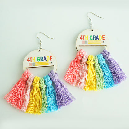 Back-to-School Season Handwoven Tassel Earrings with Subtle Rainbow Design, Perfect as Gifts for Teachers and Students