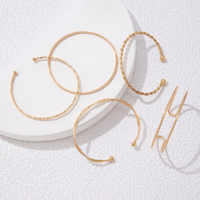 Minimalist Gold Bangle Set - Six-Piece Twist and Plain Bracelet Jewelry