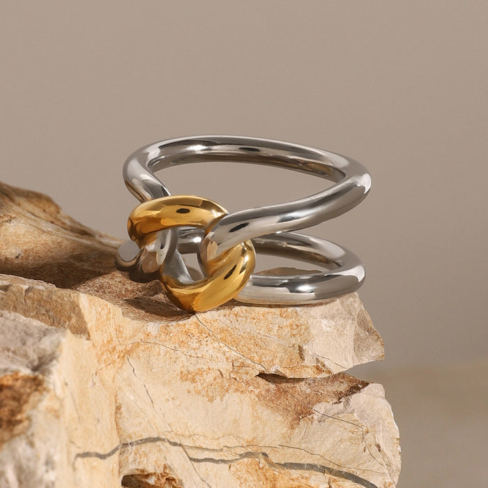 Stainless steel hollow 18k gold ring