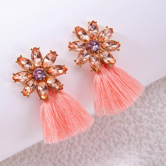 Colorful diamond petal earrings, tassel earrings, designer earrings