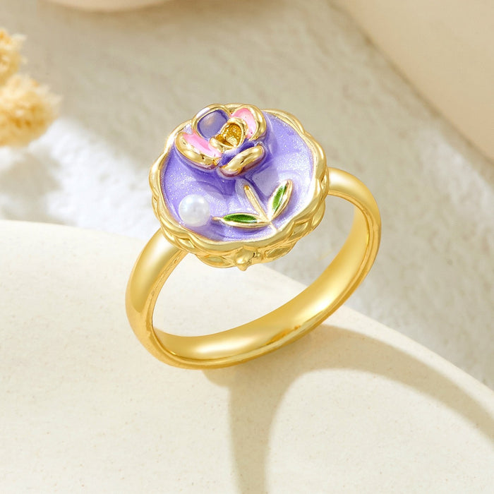 Wholesale copper micro-inlaid enamel painted drip flower open ring