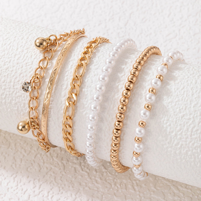 Multi-Layer Pearl and Beaded Chain Bracelet Set – Elegant Fashion Jewelry