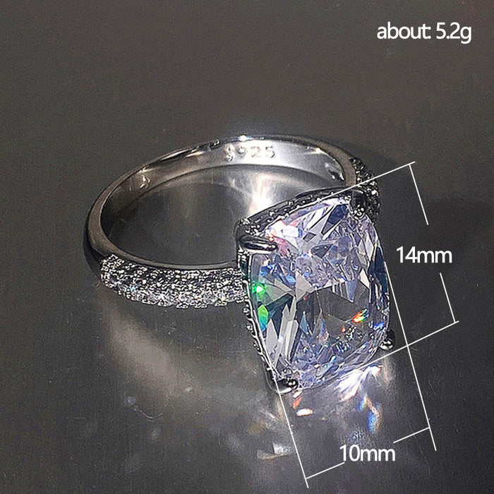 Four claw white square diamond ring large zircon women's ring