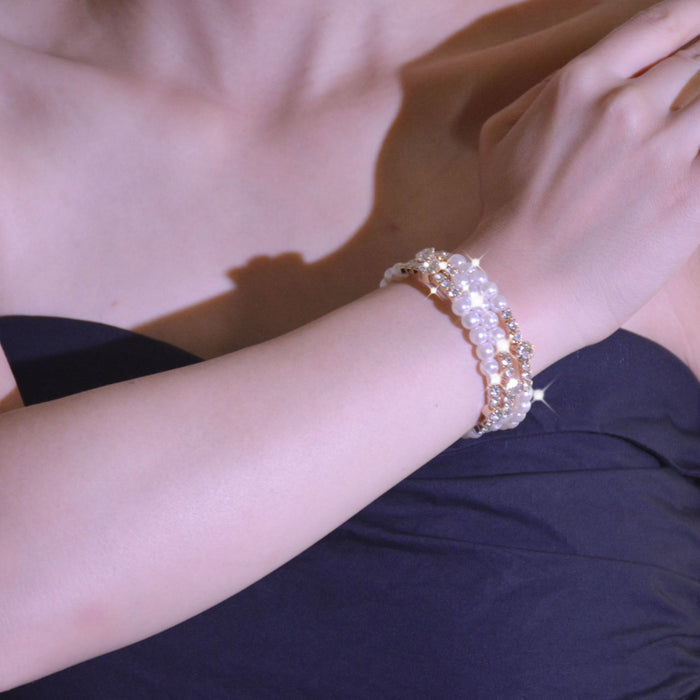 Elegant Rhinestone Pearl Bracelet - Single Row Cuff for Brides and Special Occasions