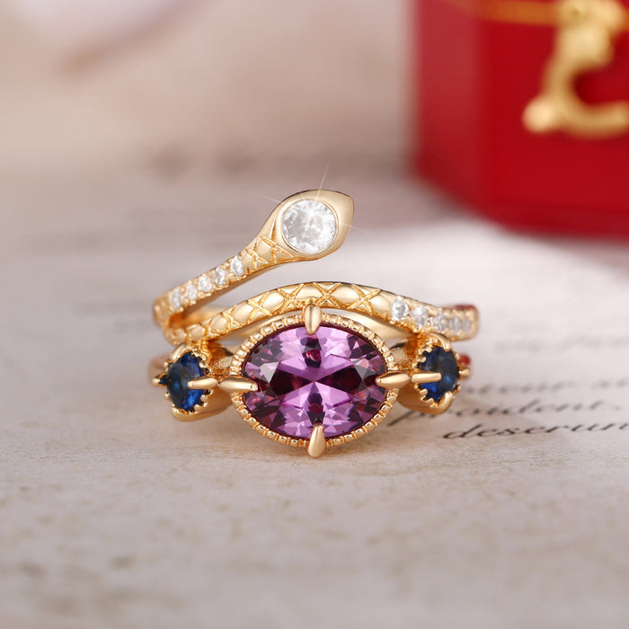 Purple zircon snake ring for women exotic copper ring set