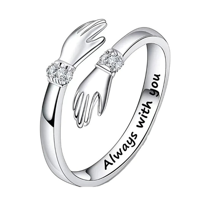 Anillo abierto con dos manos que se abrazan, regalo de aniversario para mujer, joyería