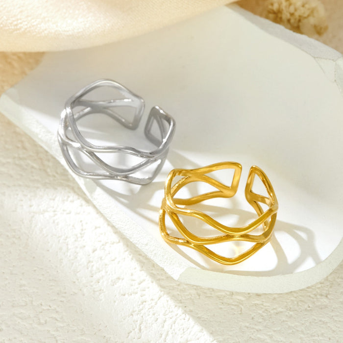 Wholesale 304 stainless steel vacuum 18K gold plated wave ring