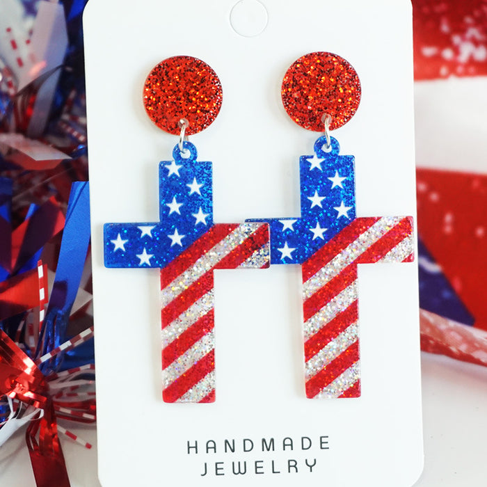 Patriotic Party Earrings with Shiny Glitter Design