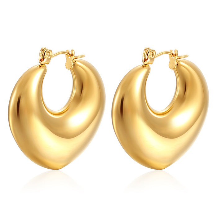 Stainless steel women's round real gold 18K oval light luxury hollow earrings