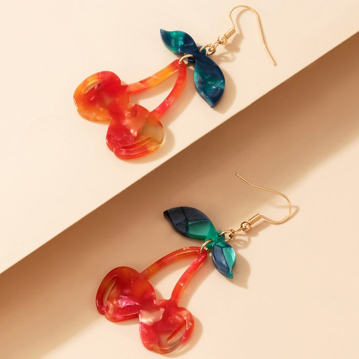 Resin coconut palm ear hook geometric cherry earrings