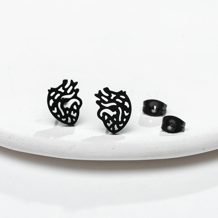 Heart Organ Stainless Steel Stud Earrings - Unique and Stylish Asymmetric Jewelry