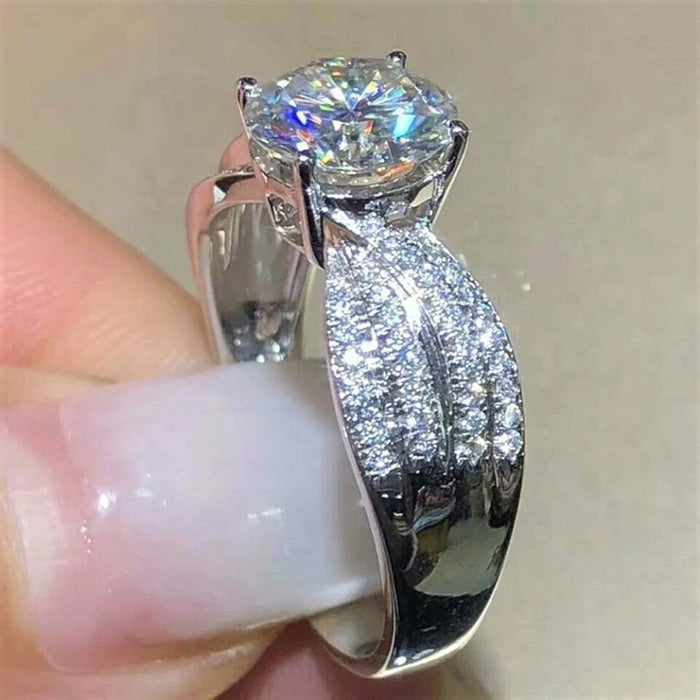 Anillo redondo de lujo para mujer, moderno anillo con brazo oscilante con diseño de cielo estrellado