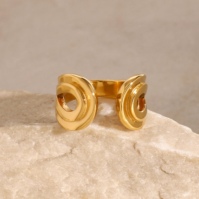 Adjustable 18K Gold Plated Stainless Steel Ring with Wavy Pattern