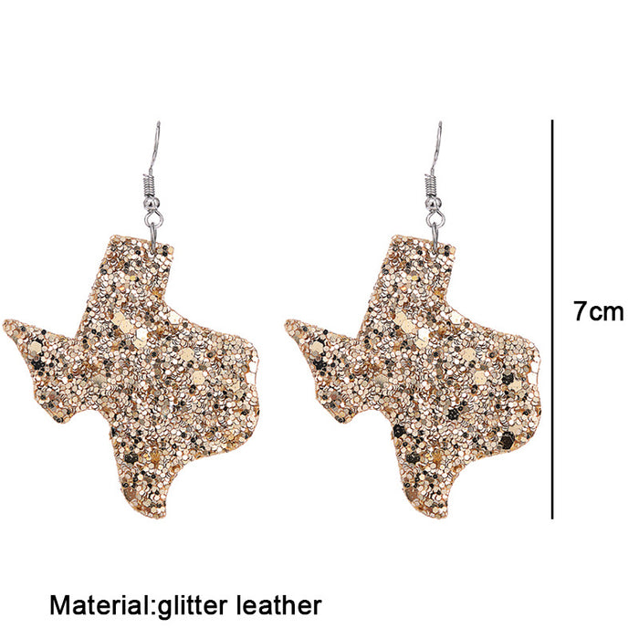 Texas Map Leather Earrings - Colorful Glitter Fashion Jewelry