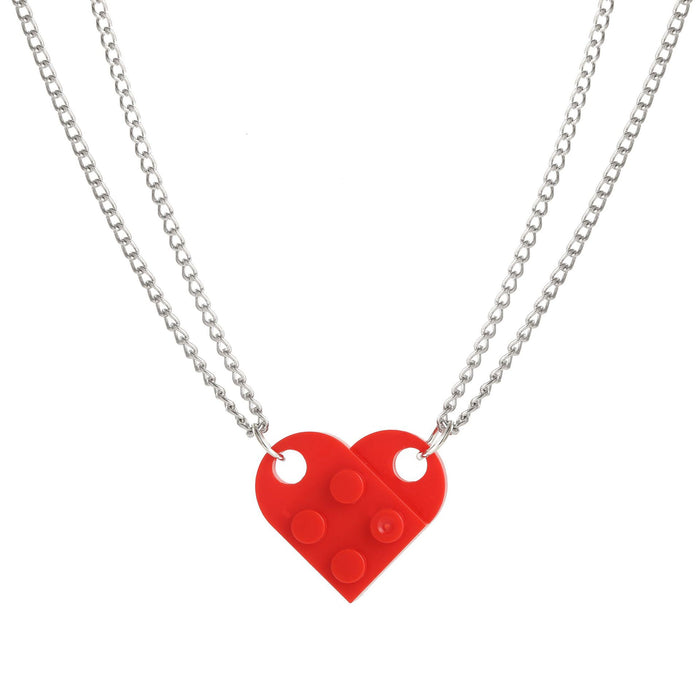 Alloy Building Block Style Heart Necklace - wallojewerly 