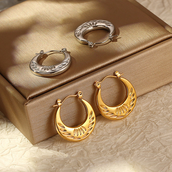 French round earrings, simple and luxurious, 18K gold-plated earrings