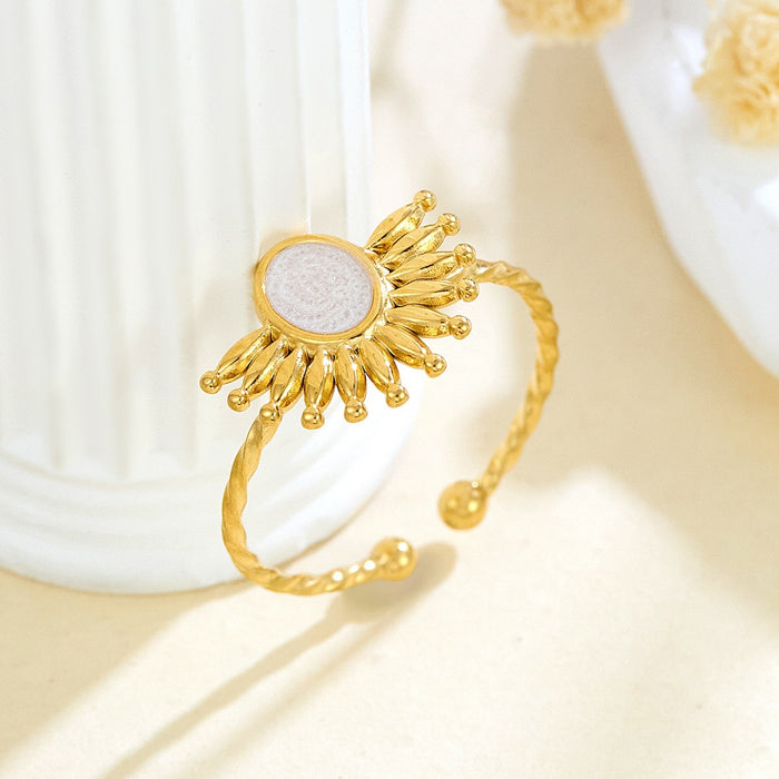 Wholesale stainless steel black and white enamel drip geometric sunflower open ring