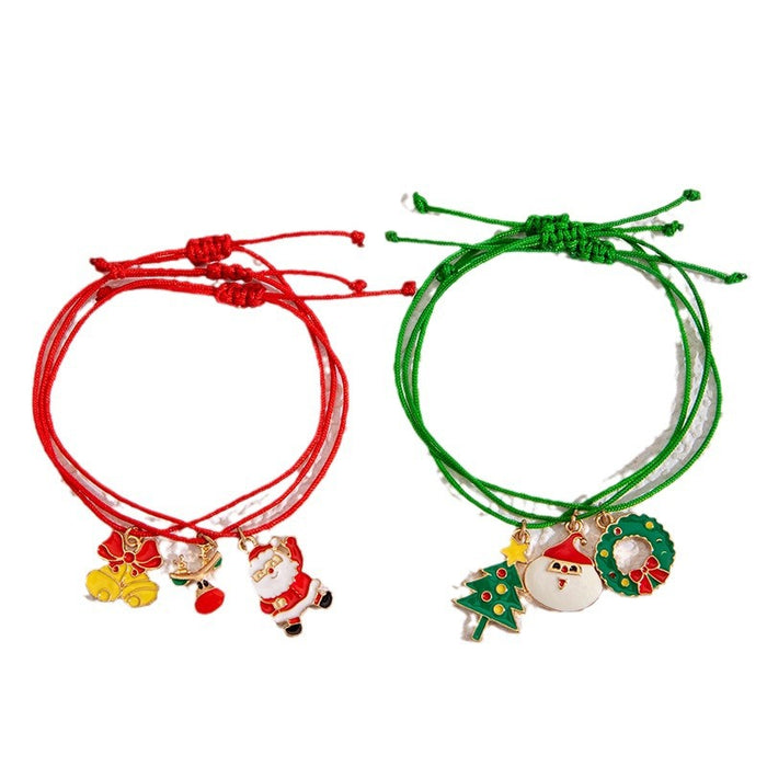 Christmas Tree and Reindeer Bracelet Set - Six-Piece Colorful Jewelry