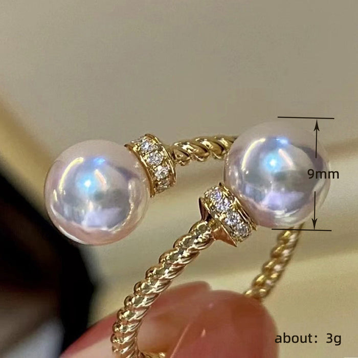 Zircon twisted double bead adjustable open ring Japanese style celebrity style