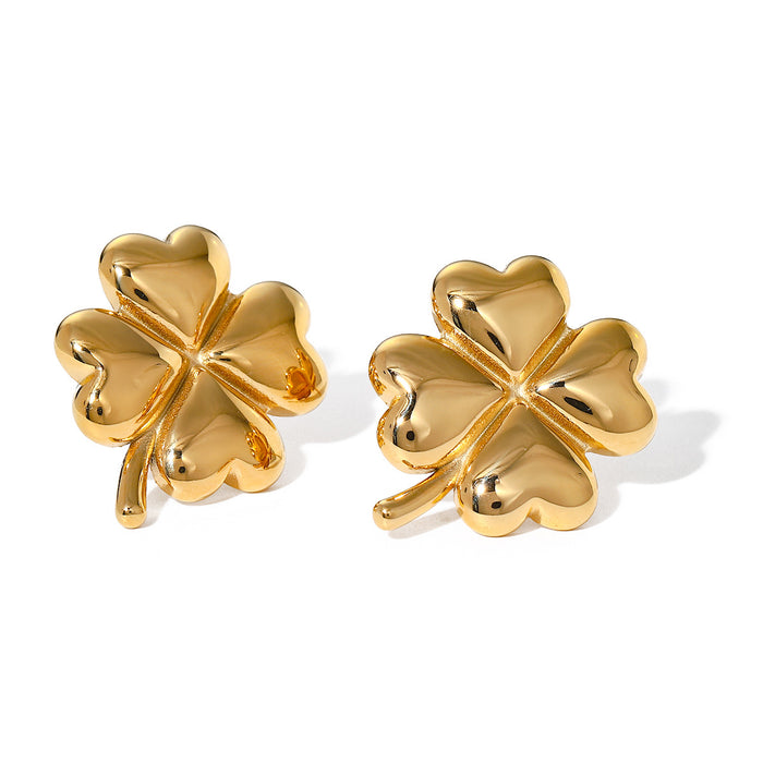 18K Gold Stainless Steel Clover Earrings - Unique Asymmetric Titanium Steel Jewelry