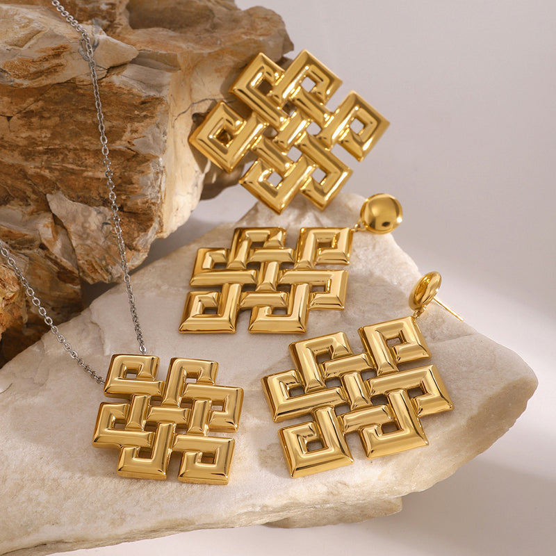 Celtic knot hollow necklace, European and American niche design earrings - wallojewerly 