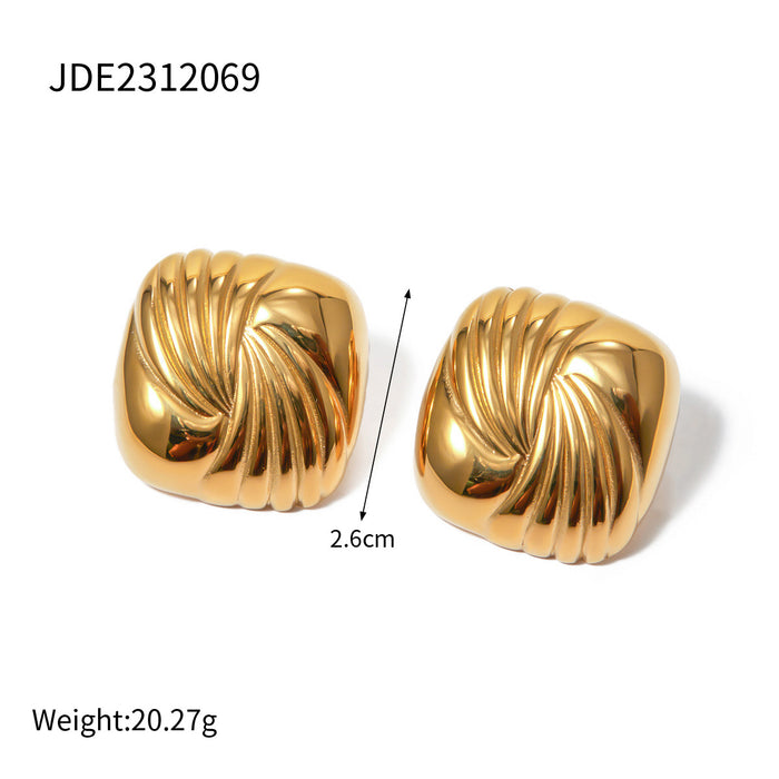 18K Gold Plated Stainless Steel Gold and Silver Square Threaded Earrings - Unique Luxury Design