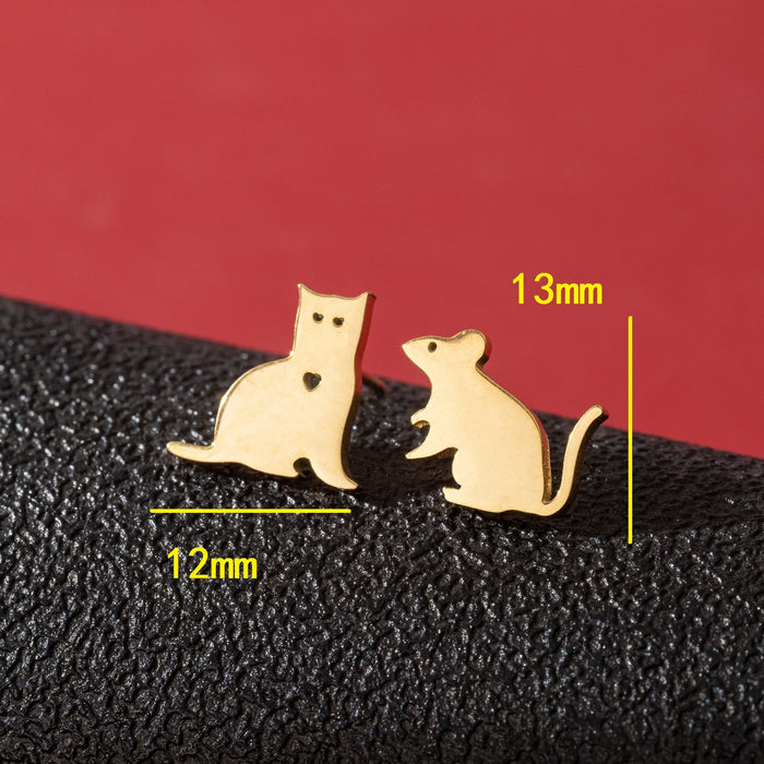 Pendientes asimétricos de acero inoxidable con forma de gato y perro: joyas de animales adorables y divertidas