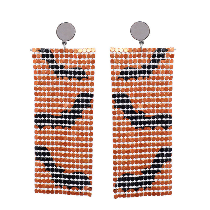 Halloween Printed Aluminum Metal Mesh Earrings with Bat and Alien Designs