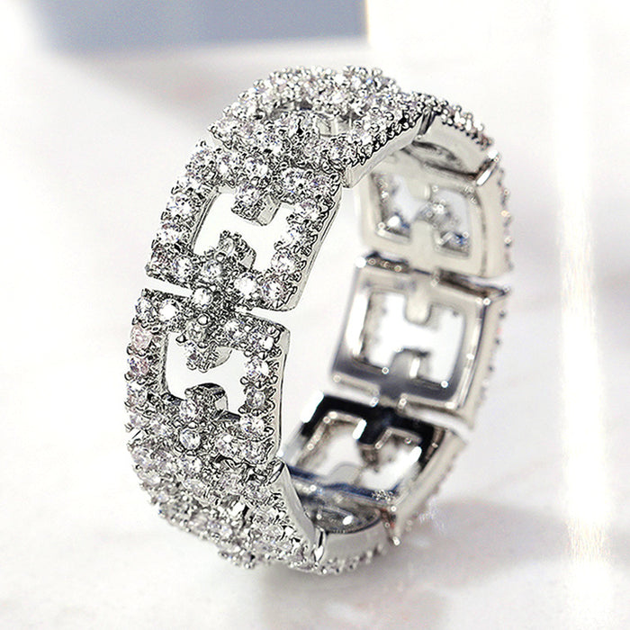 Light luxury palace style full diamond micro-inlaid zircon ring for women