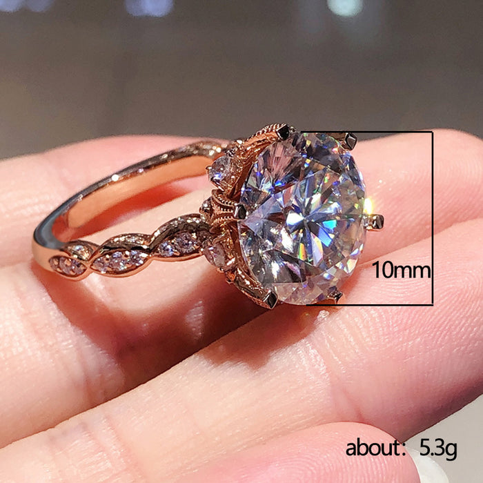 Rose gold plated flower zircon ring fashion engagement ring