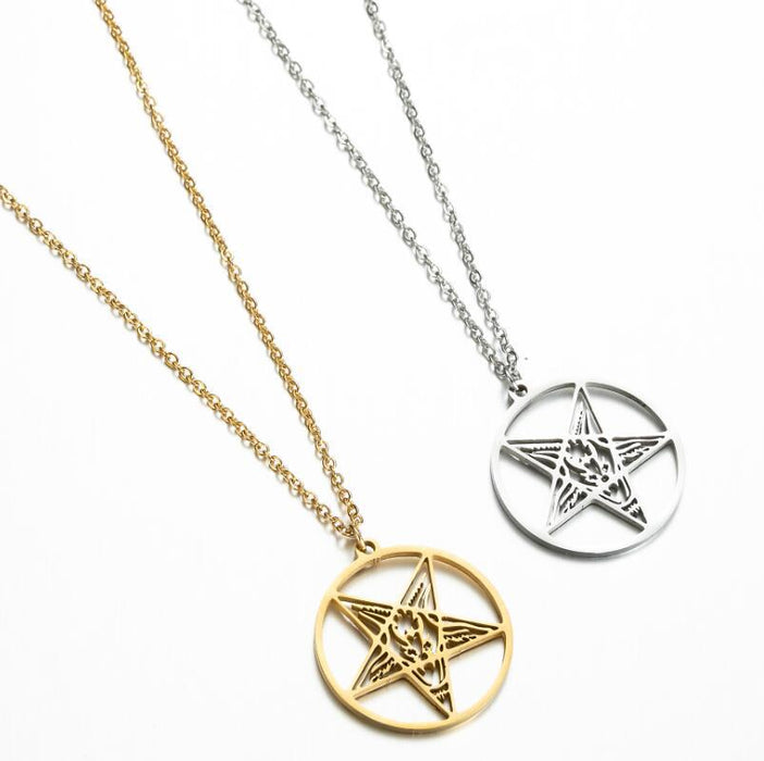 Pentagram pendant necklace, geometric simple French stainless steel punk hip-hop skull jewelry